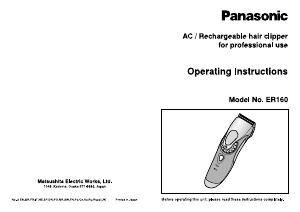 Instrukcja Panasonic ER-160 Strzyżarka do włosów