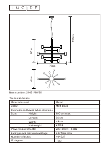 Kasutusjuhend Lucide 21421/10/30 Leanne Lamp