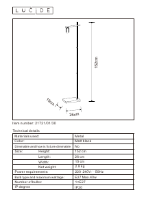 Kasutusjuhend Lucide 21721/01/30 Leanne Lamp