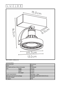 Kasutusjuhend Lucide 22968/12/30 Dorian Lamp