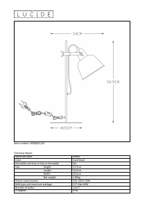 Bruksanvisning Lucide 45580/01/30 Pia Lampa