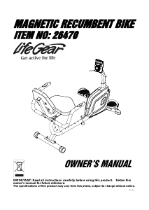 Manual LifeGear 26470 Accord Exercise Bike