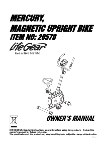 Manual LifeGear 20570 Mercury Exercise Bike