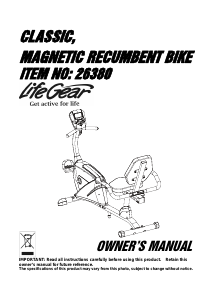 Manual LifeGear 26380 Classic Exercise Bike