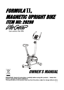 Manual LifeGear 20280 Formula II Exercise Bike