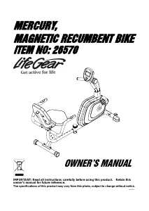 Manual LifeGear 26570 Mercury Exercise Bike