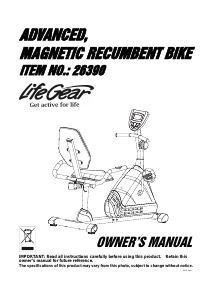 Manual LifeGear 26390 Advanced Exercise Bike