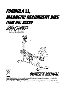 Manual LifeGear 26280 Formula II Exercise Bike