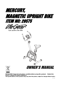 Manual LifeGear 20575 Mercury Exercise Bike