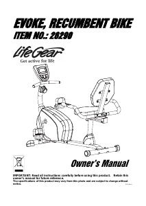 Manual LifeGear 26290 Evoke Exercise Bike