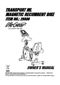 Manual LifeGear 26680 Transport Exercise Bike