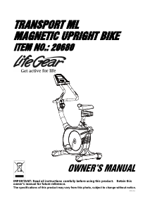 Manual LifeGear 20680 Transport Exercise Bike