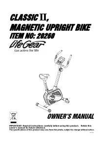 Manual LifeGear 20260 Classic II Exercise Bike