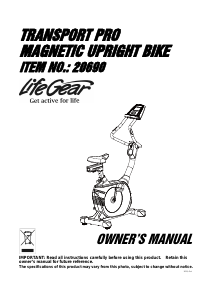 Manual LifeGear 20690 Transport Pro Exercise Bike