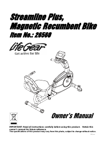 Manual LifeGear 26560 Streamline Plus Exercise Bike