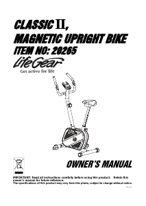 Manual LifeGear 20265 Classic II Exercise Bike