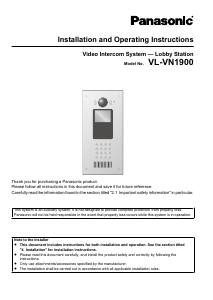 Manual Panasonic VL-VN1900SX Intercom System