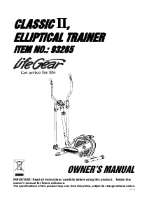 Manual LifeGear 93265 Classic II Cross Trainer