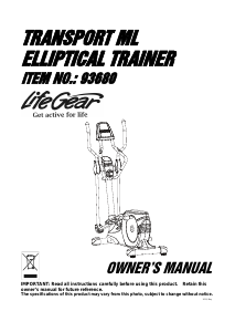 Manual LifeGear 93680 Transport Cross Trainer
