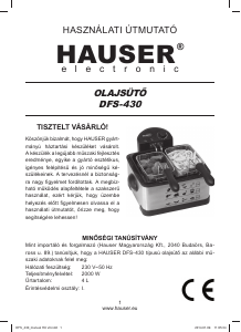 Manual Hauser DFS-430 Friteuză
