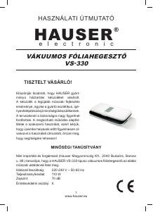 Manual Hauser VS-330 Aparat de vidat