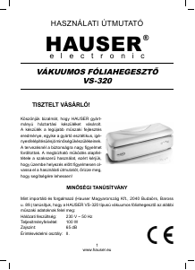 Használati útmutató Hauser VS-320 Vákuumozó