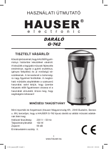 Návod Hauser G-742 Mlynček na kávu