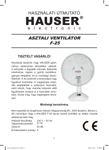 Használati útmutató Hauser F-25 Ventilátor