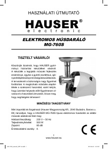 Instrukcja Hauser MG-760S Maszynka do mielenia