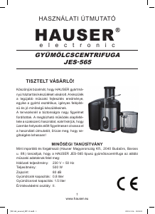 Manuál Hauser JES-565 Odšťavňovač