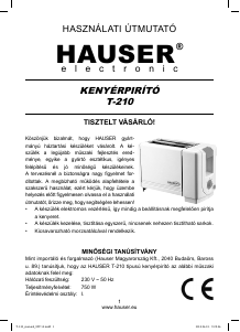 Manuál Hauser T-210 Toustovač