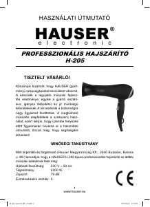 Manuál Hauser H-205 Vlasový vysoušeč