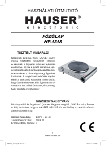 Manuál Hauser HP-131S Varná deska