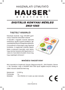 Manual Hauser DKS-1065 Cântar de bucătărie