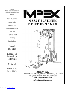 Handleiding Impex MP 1105 Marcy Platinum Fitnessapparaat