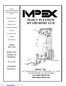 Manual Impex MP 1105 Marcy Platinum Multi gym