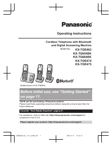 Manual Panasonic KX-TGE463 Wireless Phone