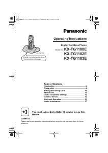 Manual Panasonic KX-TG1102E Wireless Phone