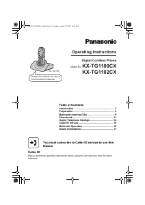 Manual Panasonic KX-TG1102CX Wireless Phone