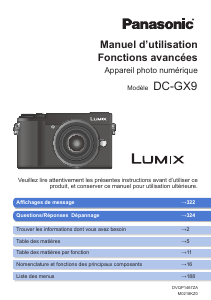 Mode d’emploi Panasonic DC-GX9EF Lumix Appareil photo numérique