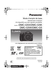 Mode d’emploi Panasonic DMC-G5KEF Lumix Appareil photo numérique
