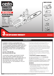 Manual Ozito OCS-018 Chainsaw