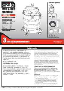 Manual Ozito VWD-1220PT Vacuum Cleaner