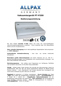 Bedienungsanleitung Allpax PT-P 250 Vakuumierer