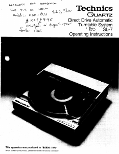 Manual Technics SL-7 Turntable