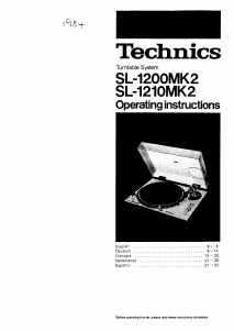 Manual Technics SL-1210MK2 Turntable