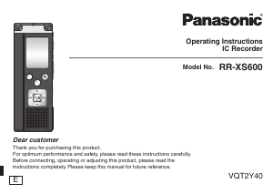 Manual Panasonic RR-XS600E Audio Recorder