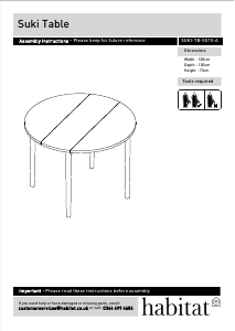 Hướng dẫn sử dụng Habitat Suki (100x100x73) Bàn ăn