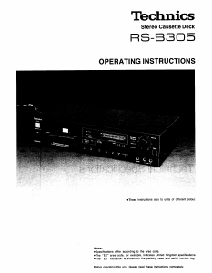 Manual Technics RS-B305 Cassette Recorder