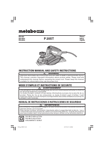 Mode d’emploi Metabo P 20ST Rabot